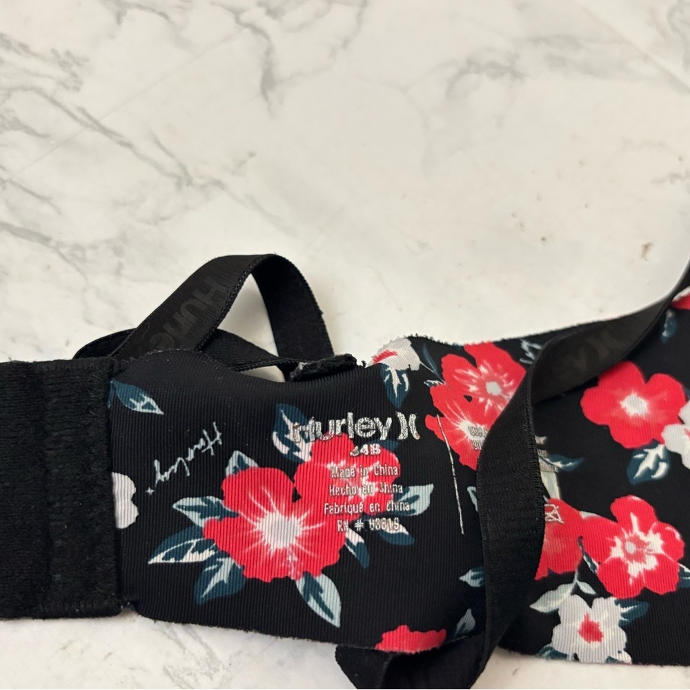 Hurley padded bra adjustable straps Red Black Floral women's sz 34B Hook Loop​ - Picture 5 of 6